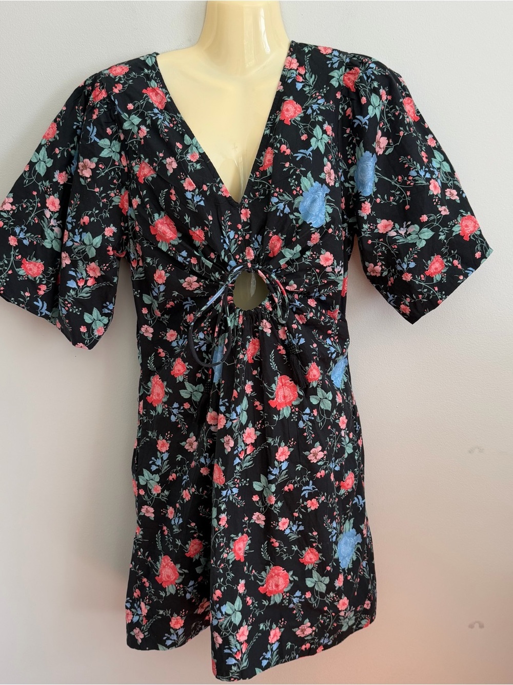 Anthropologie Maeve Dress Floral Puff Sleeve Cotton Black Women S/ measurements